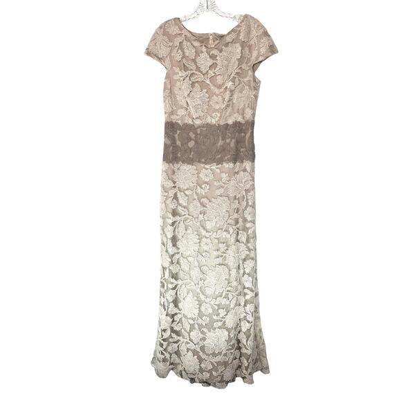Tadashi Shoji Dress Ivory Latte Pumice Lace Tulle Nomi Formal Evening Size 12 - Picture 3 of 14